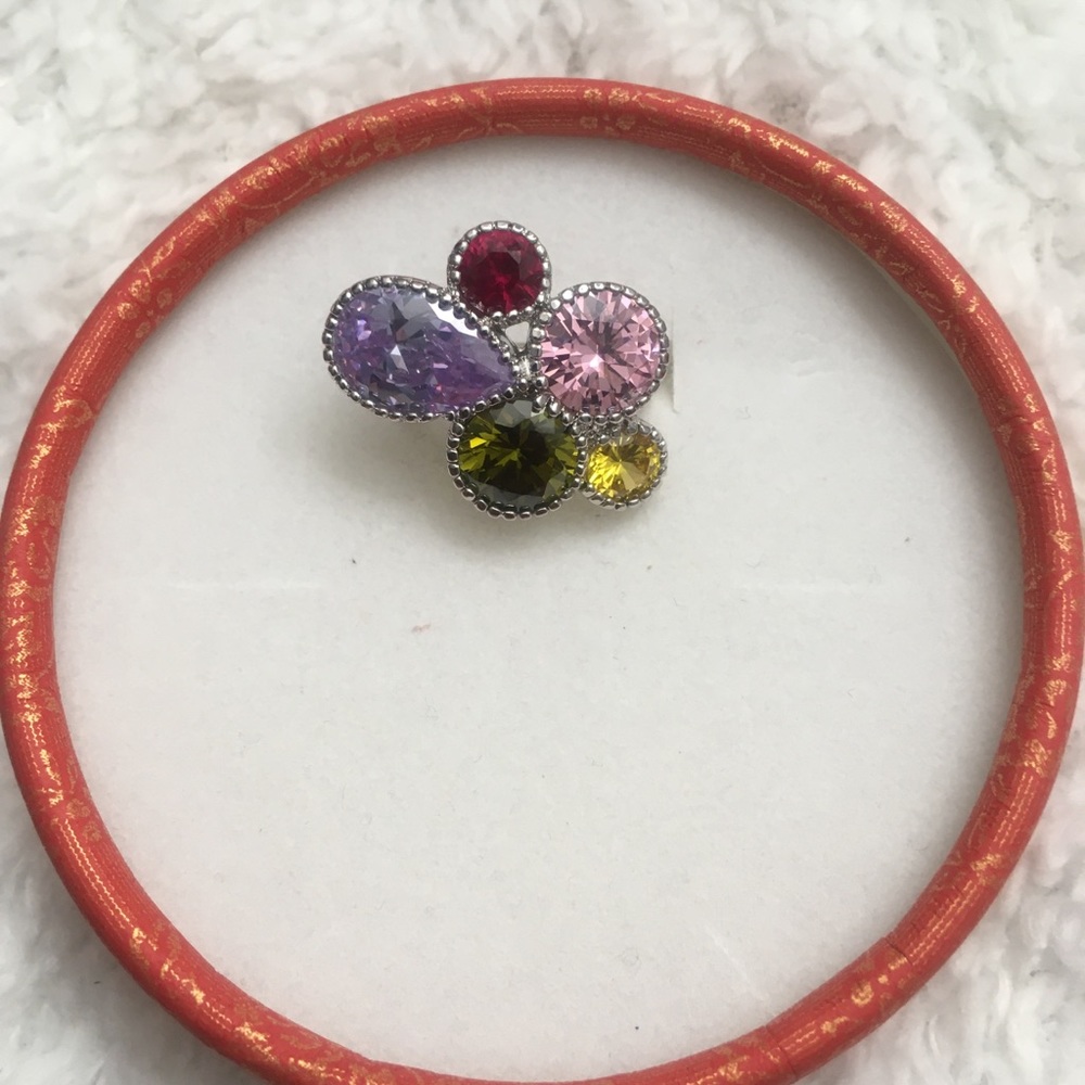 Brass Rhodium Top Quality Color Quartz Ring Size 7